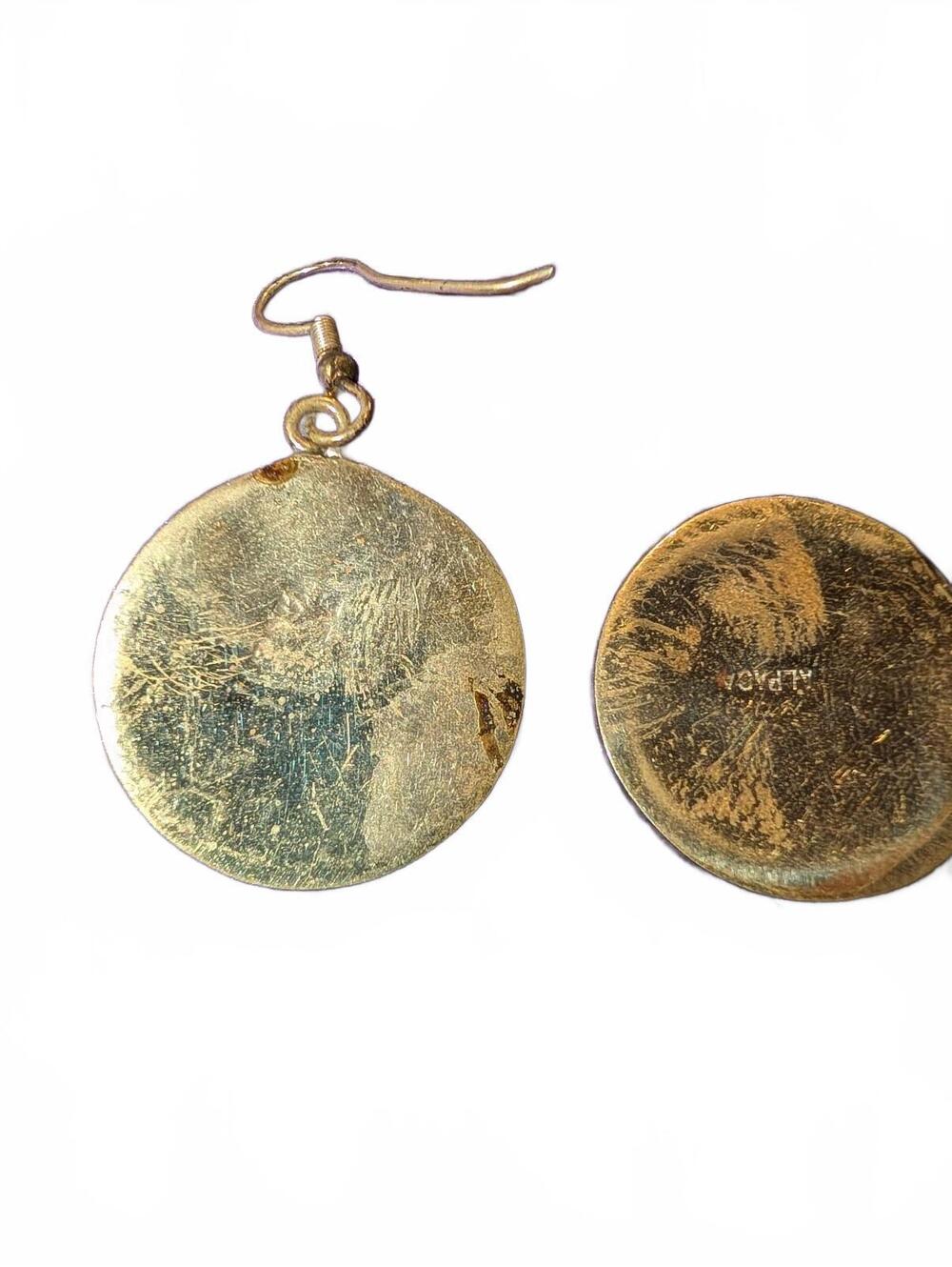 Vintage Alpaca Mexico Dangle Earrings with Mother of Pearl Inlay - Picture 4 of 4